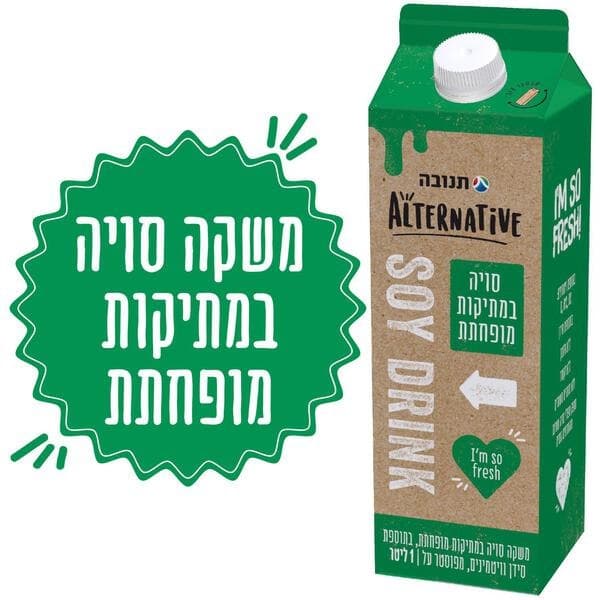משקה סויה במתיקות מופחתת, 1 ליטר